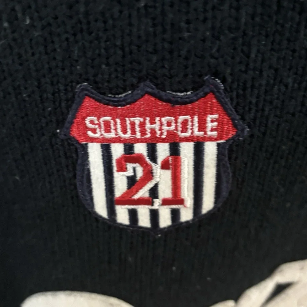 Vintage Southpole Sweater Mens Large Crewneck Pullover Black White Patch 90s Y2K